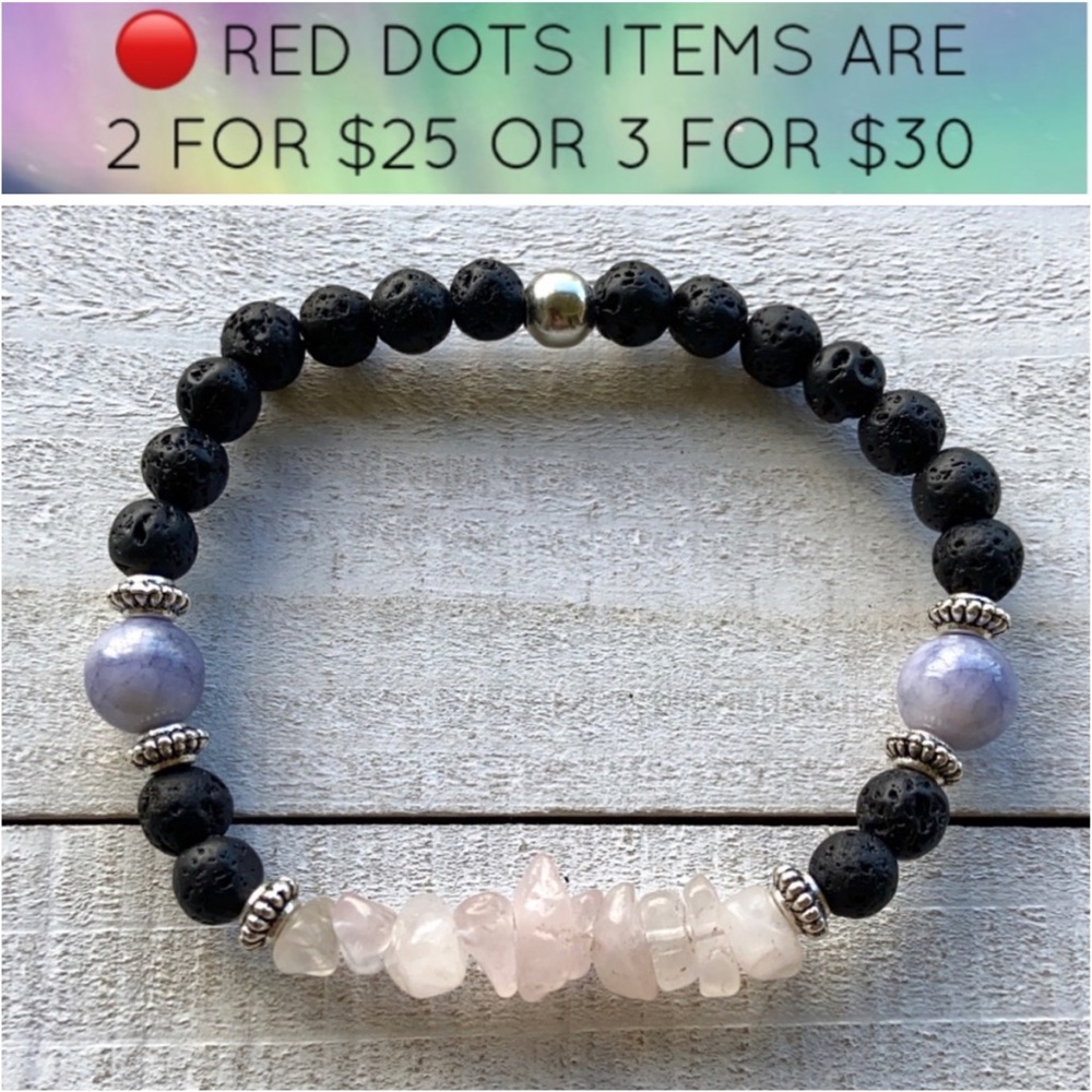 π΄ rose quartz angelite & lava rock bracelet - Picture 1 of 12